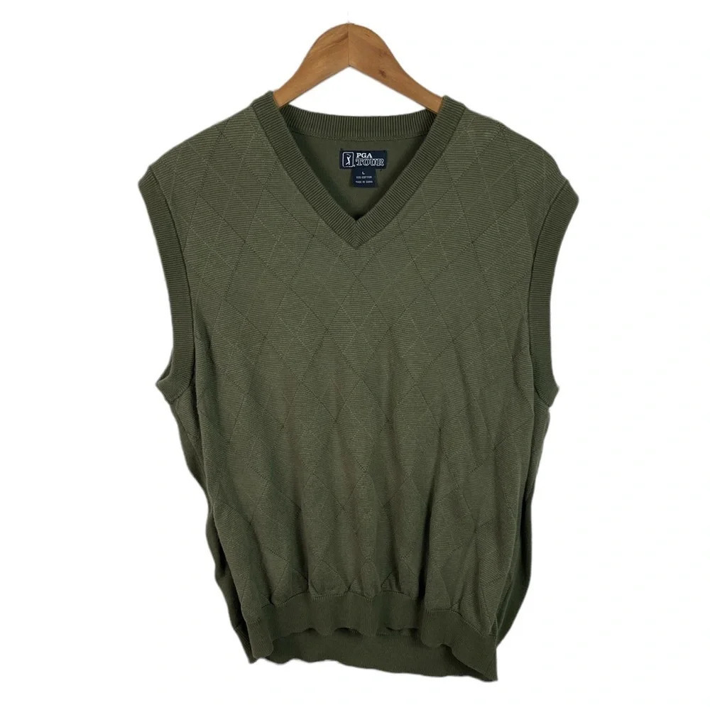 TS351 Mens PGA Tour Championship Argyle Sleeveless Pullover Sweater Vest L